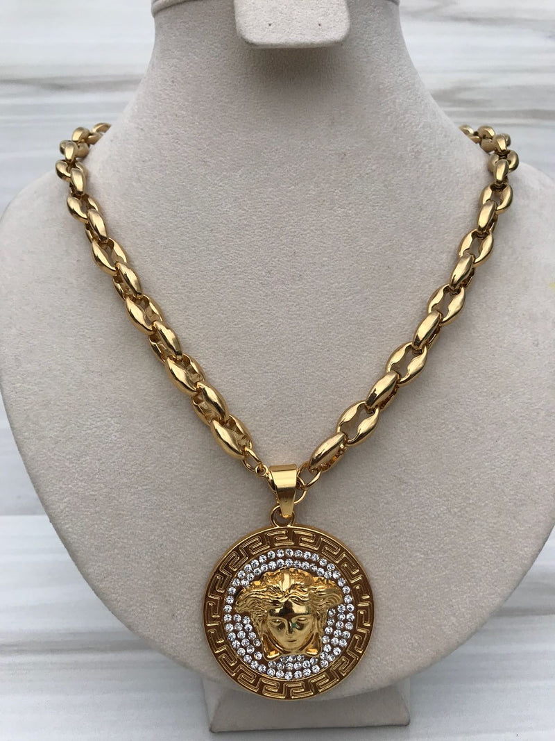 Full XL Gold color With emerald Medusa Necklaces