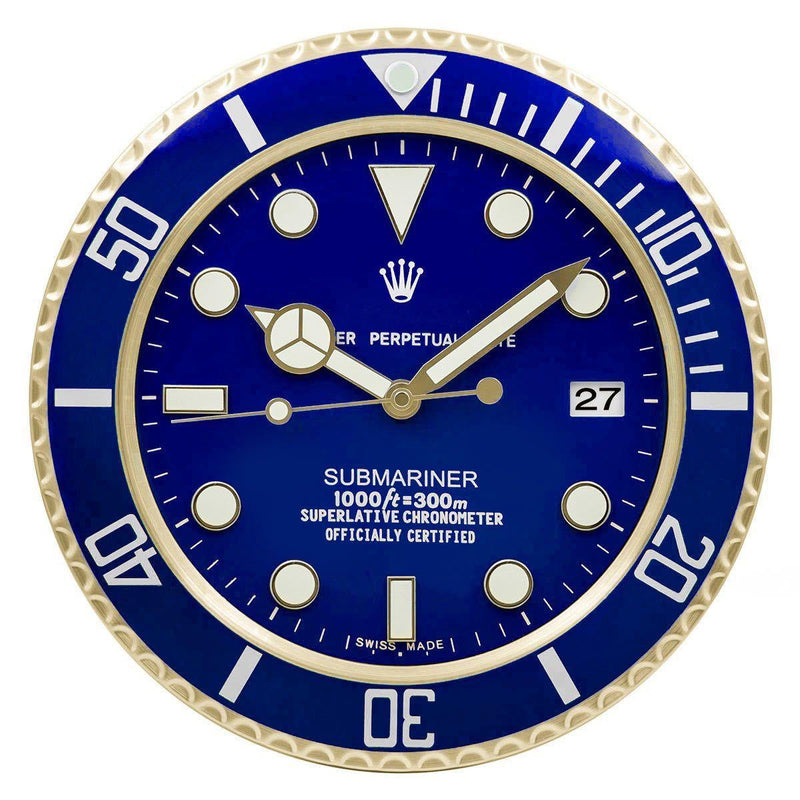 Submariner blue & gold wall clock