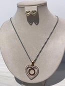 Grey color Necklace with heart bling bling sign with zircon ears