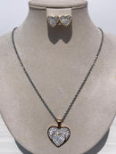 Grey color Necklace with full heart bling bling sign with zircon ears