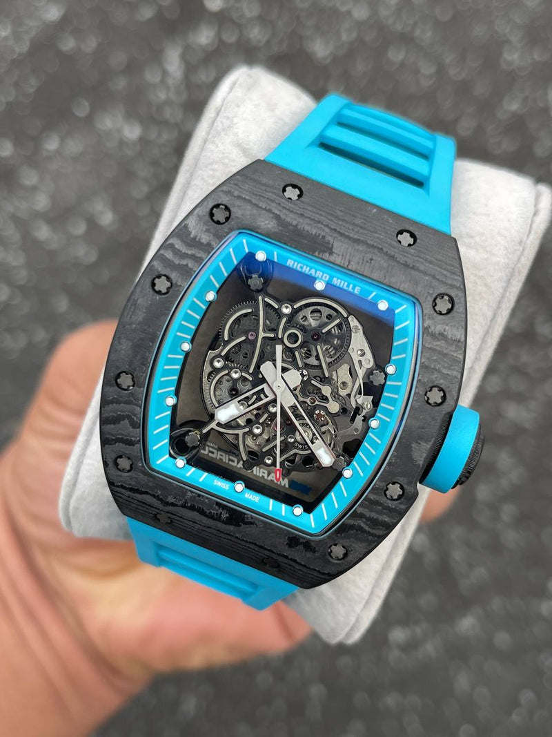 Best Replica Richard Mille Tourbillon black Strap & blue field