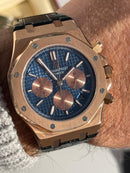 Best Replica Audemars Piguet blue Royal Oak black leather