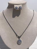 Set of Zircon grey color, standard mixed queen diamonds Necklace bling bling rocks zircon ears