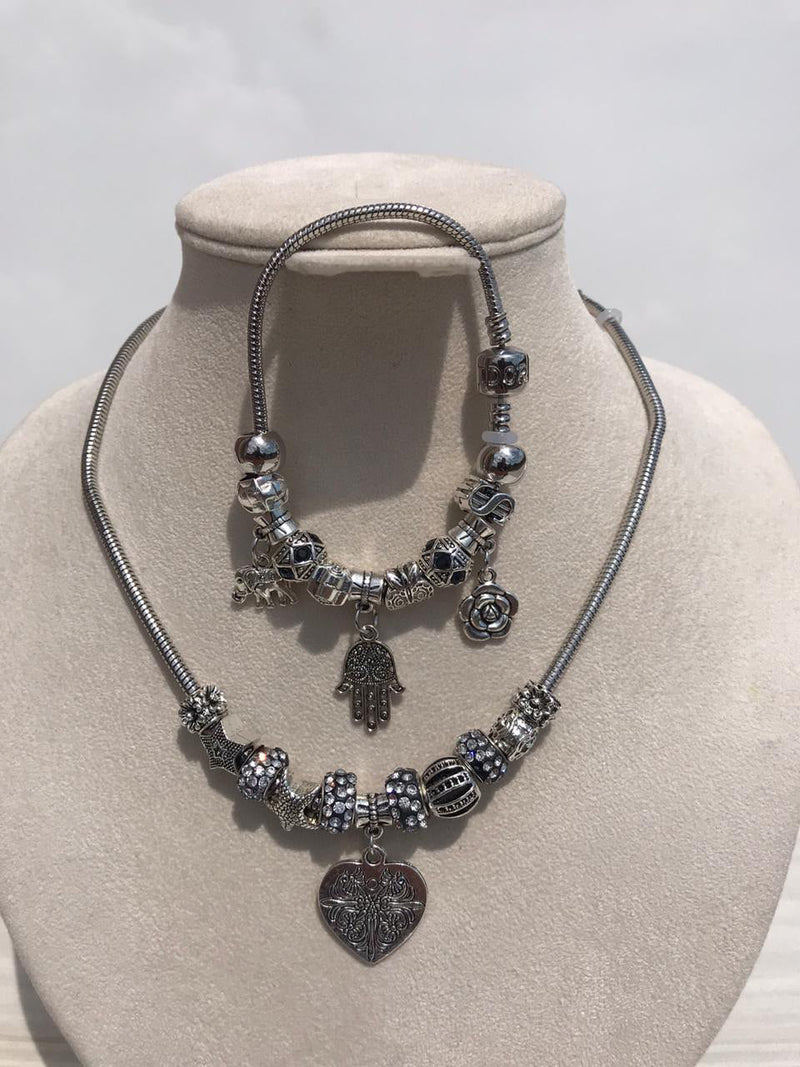 Full set of pandora, black light mixed heart Necklace