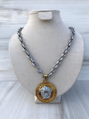 Full Grey Silver colo Necklaces with bi-color medusa (gold&silver)