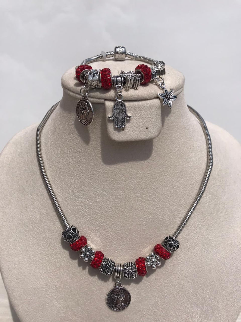 Full set of pandora, red mixed queen Elisabeta Necklace