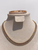 Set of Zircon gold color, bold mixed queen diamonds Necklace bling bling