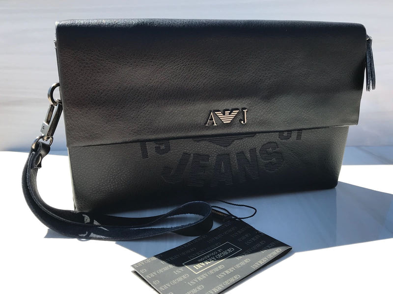 Armani full black hand bag with metallic AJ sign
