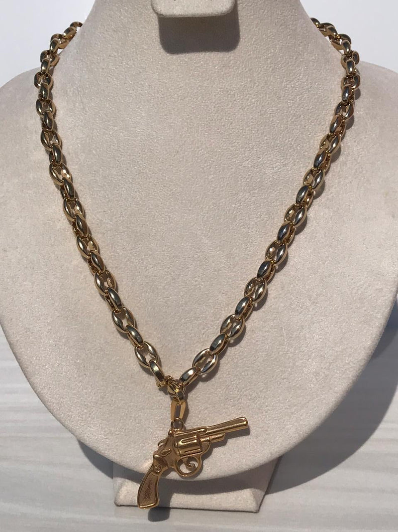 Full bold Gold color revolver pistol - gun Necklaces
