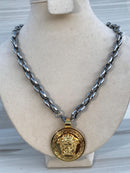 Full Grey Silver colo Necklaces with gold color medusa