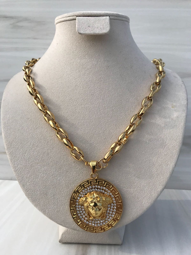 Full XL Gold color With emerald Medusa Necklaces