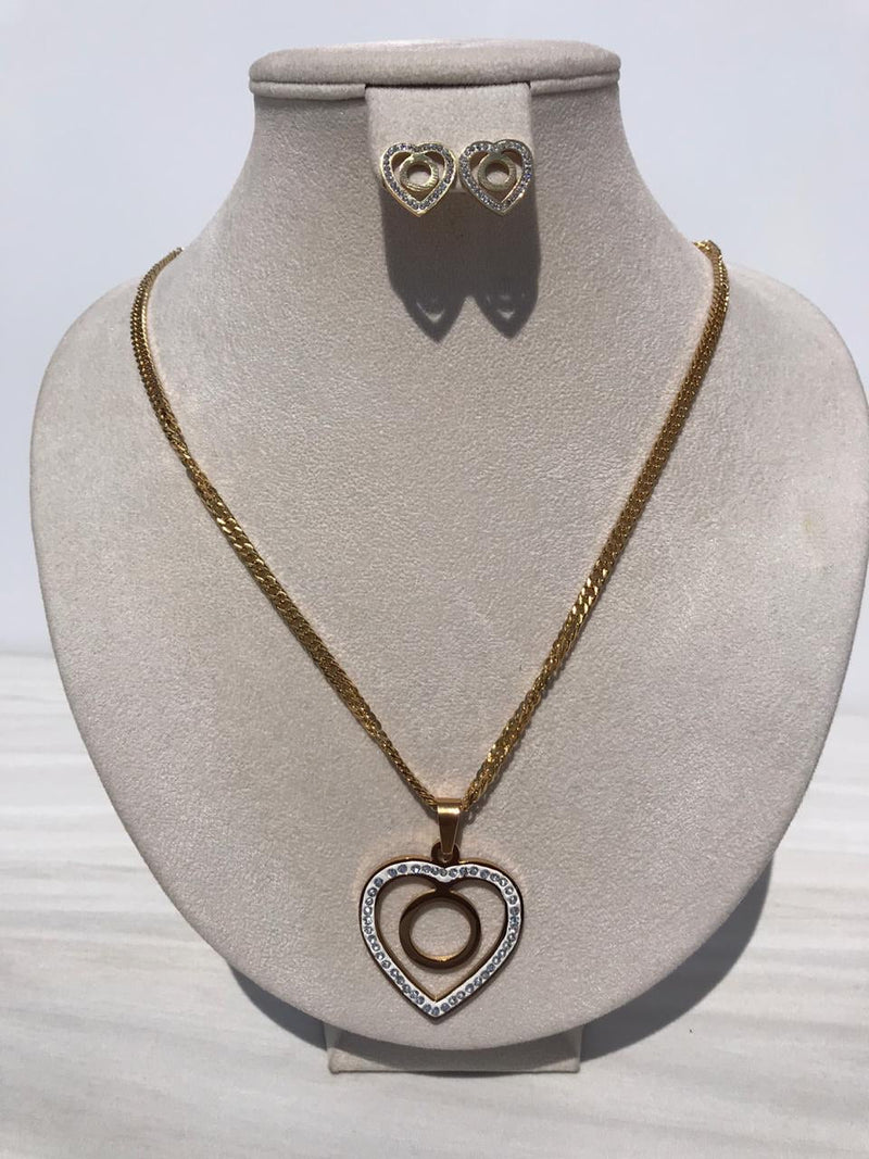 Gold color Necklace with heart bling bling sign with zircon ears