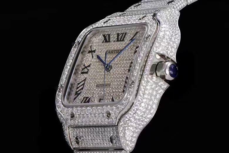 Best Replica Cartier Santos Fully Iced Out 1:1 Doublete ETÁ