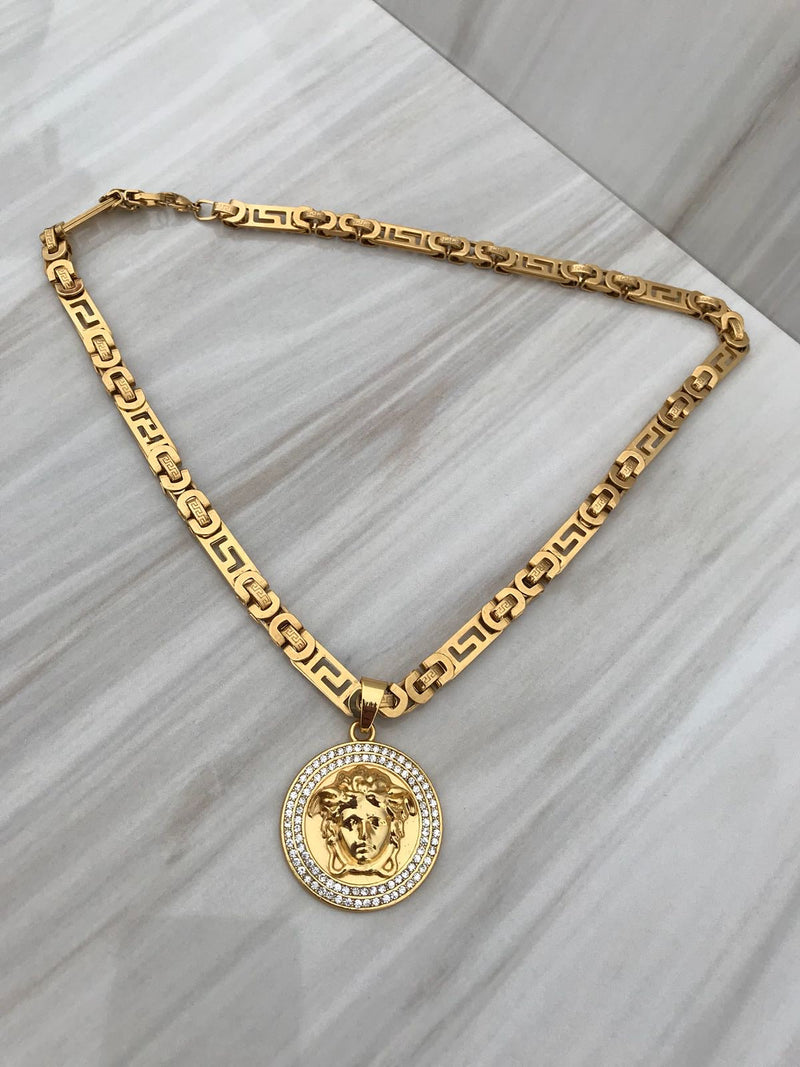 Full Gold color With emerald Medusa Necklaces