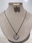Grey color Necklace with full heart bling bling sign with zircon ears
