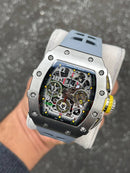Best Replica Richard Mille Tourbillon rhodium Strap & grey transparent field