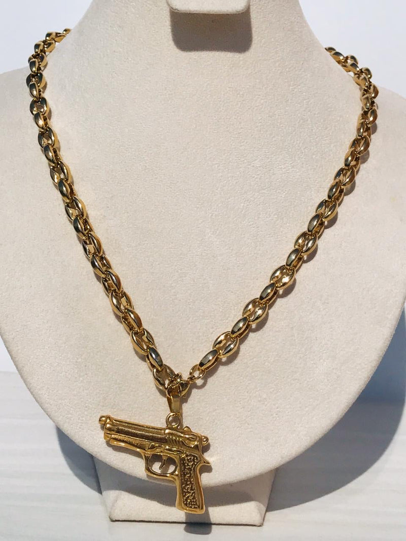 Full bold Gold color pistol - gun Necklaces
