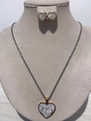Grey color Necklace with full heart bling bling sign with zircon ears