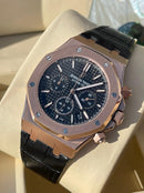 Best Replica Audemars Piguet rose gold case and black Royal Oak black leather