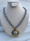 Full Grey Silver colo Necklaces with bi-color medusa (gold&silver)
