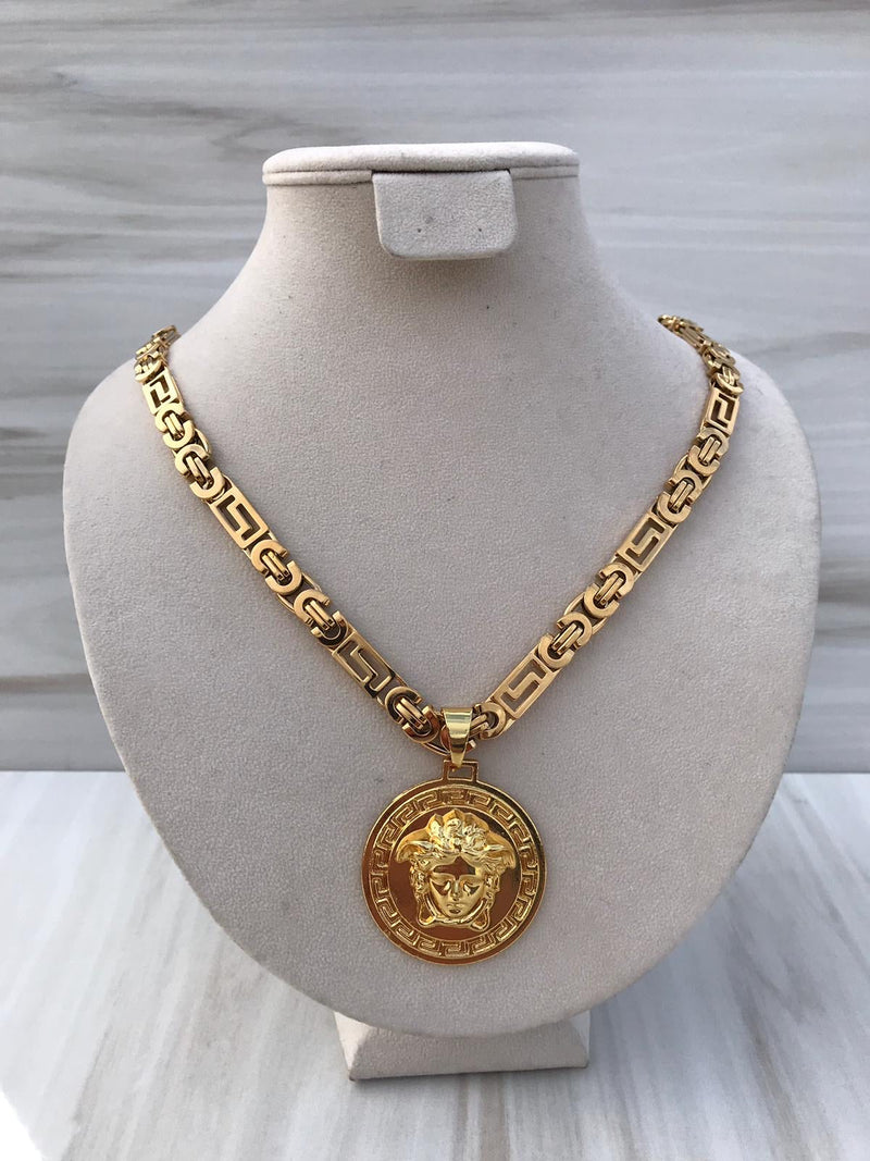 Full Gold color XL diagonal Medusa Necklaces