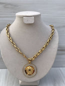 Full Standard Gold color With circle emerald Medusa Necklaces