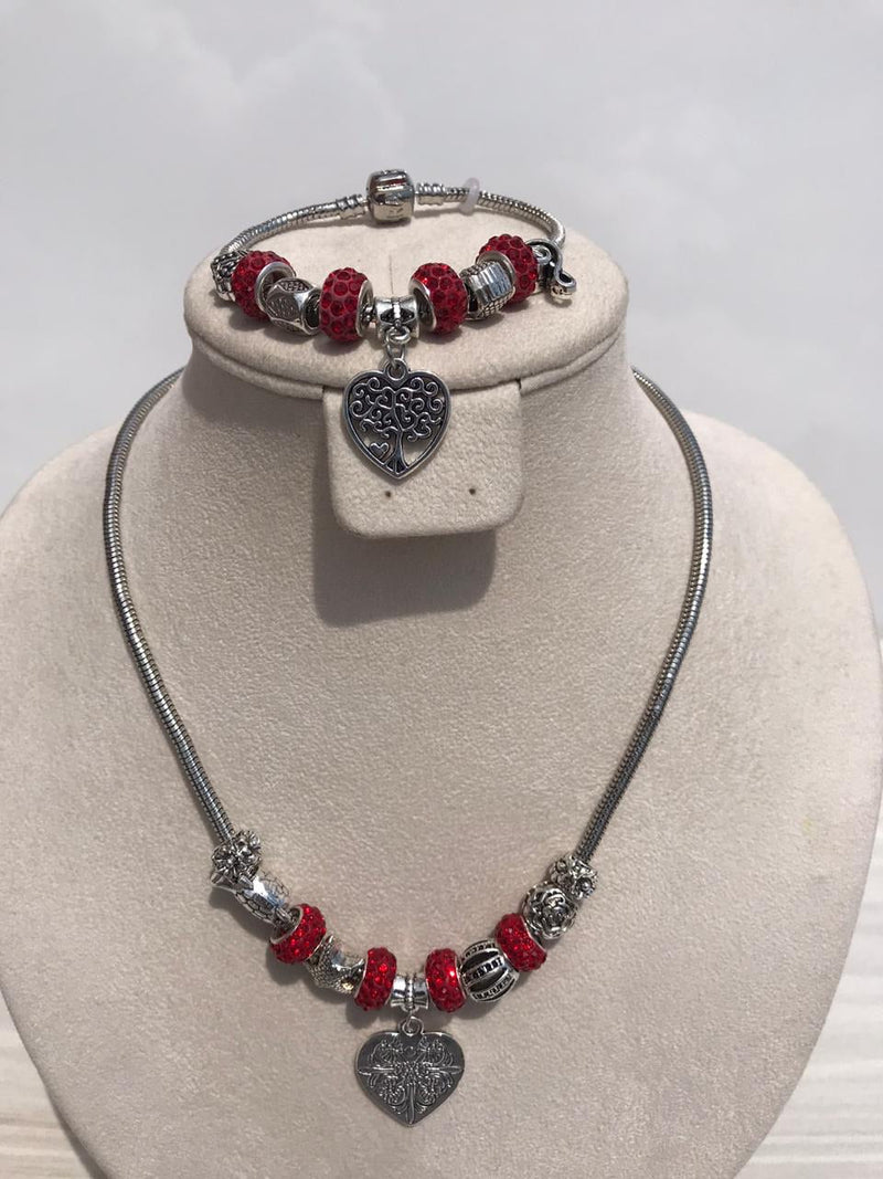 Full set of pandora, red mixed heart Necklace