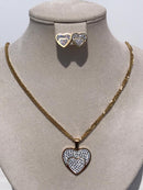 Gold color Necklace with full heart bling bling sign with zircon ears