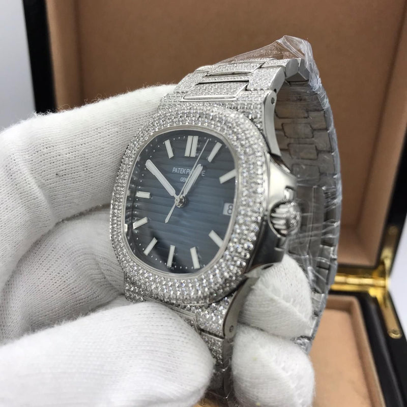 Best Replica Patek Philippe Nautilus Blue field Iced Out  5711 1:1 Doublete ETÁ