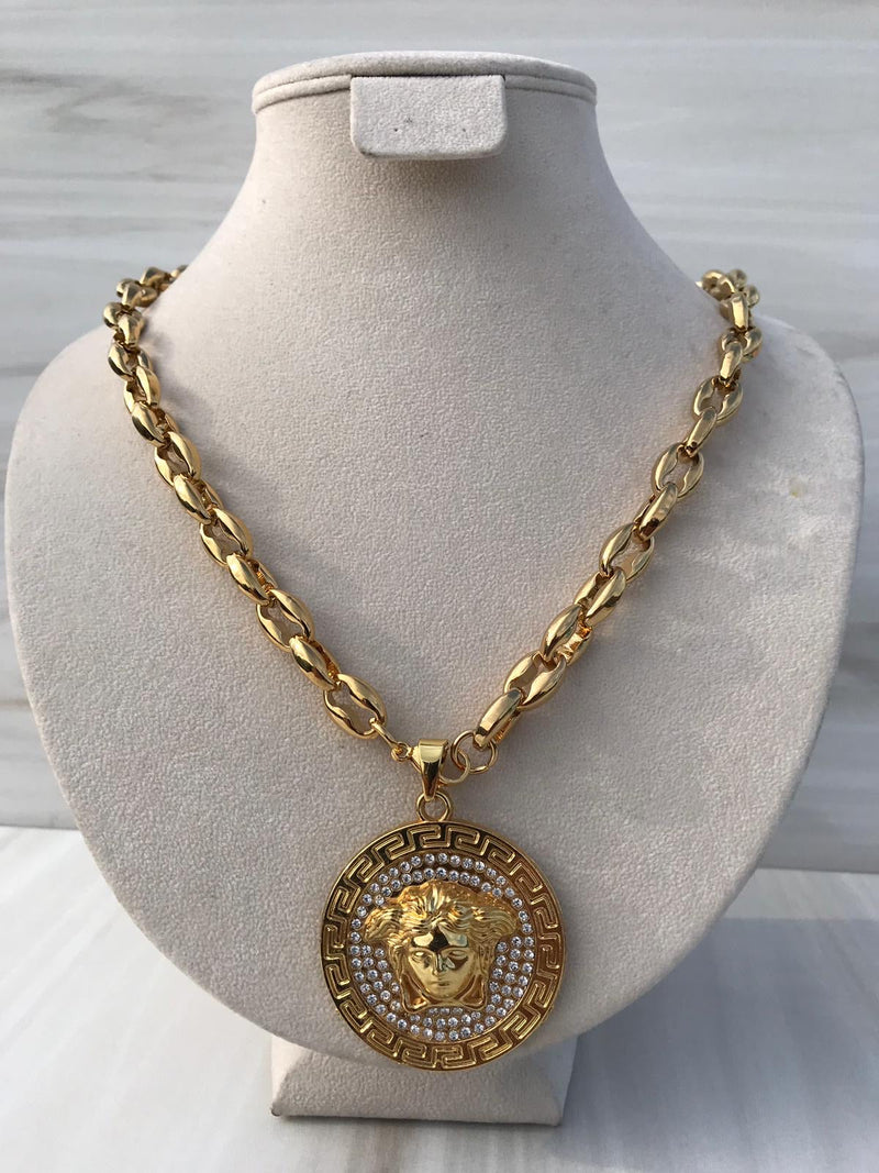Full XL Gold color With emerald Medusa Necklaces