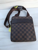 LV brown shoulder bag with merallic Louis Vuitton sign