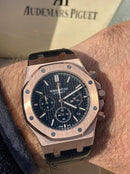 Best Replica Audemars Piguet rose gold case and black Royal Oak black leather