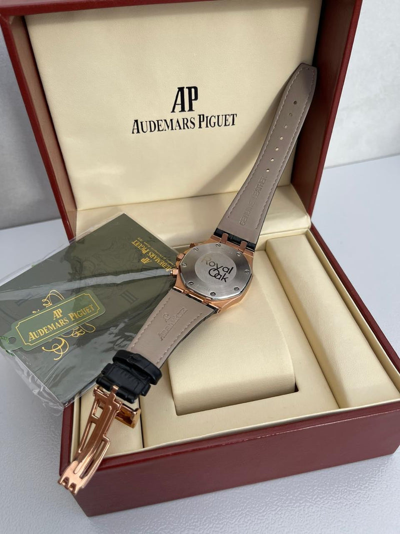 Best Replica Audemars Piguet blue Royal Oak black leather
