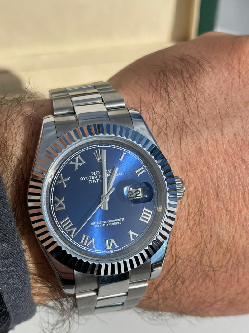 Best Replica Rolex Datejust new updated romano with blue dial
