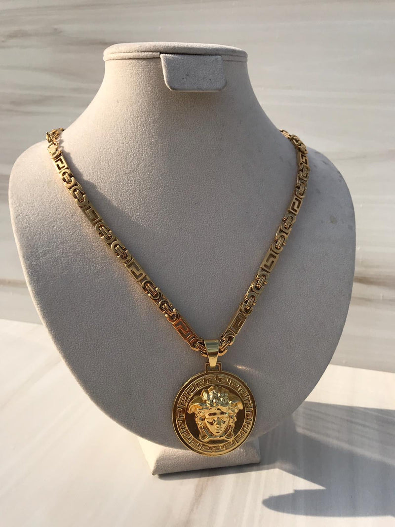 Full Gold color diagonal Medusa Necklaces