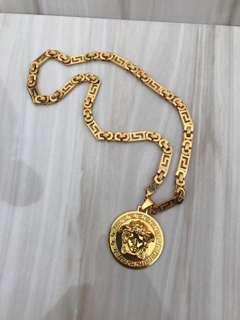Full Gold color diagonal Medusa Necklaces