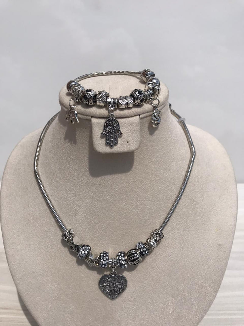 Full set of pandora, grey mixed heart Necklace