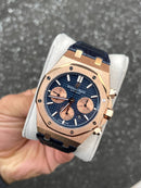 Best Replica Audemars Piguet blue Royal Oak black leather