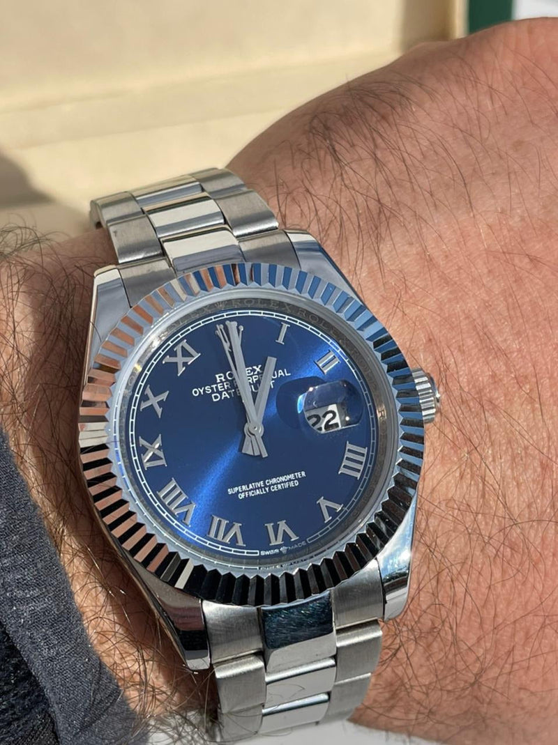 Best Replica Rolex Datejust new updated romano with blue dial