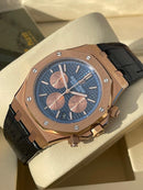Best Replica Audemars Piguet blue Royal Oak black leather