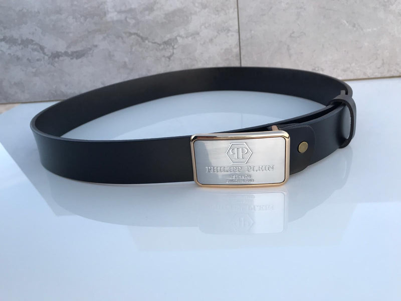 Philipe Plein BELT black with metallic sign grey colour