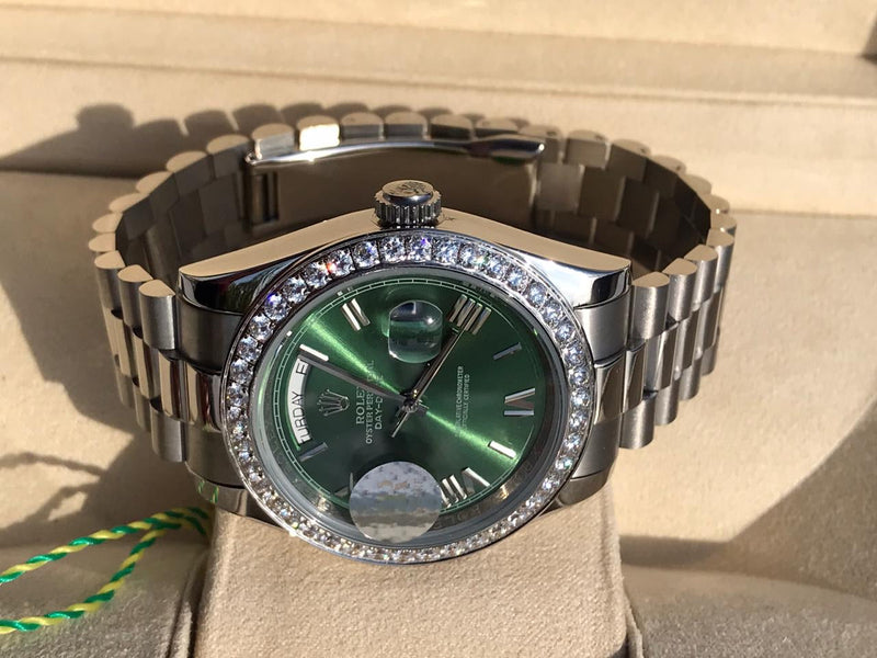 Rolex Daydate green with Roman Numerals Iced Out