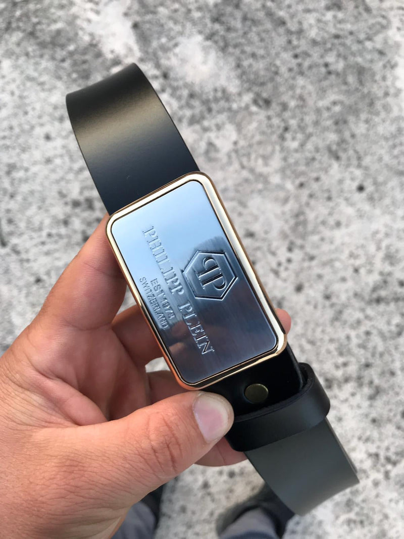 Philipe Plein BELT black with metallic sign grey colour