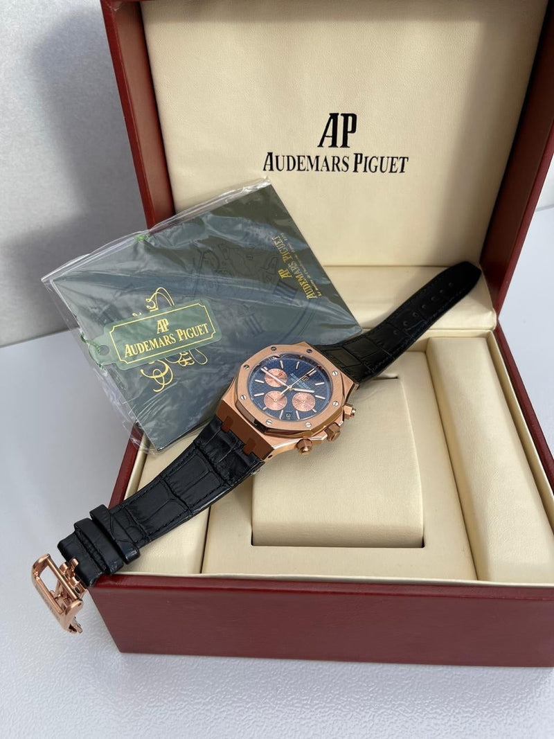 Best Replica Audemars Piguet blue Royal Oak black leather