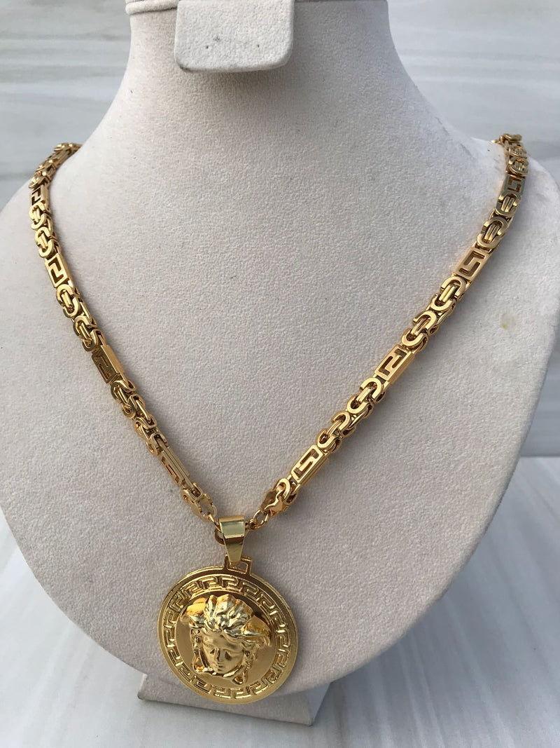 Full Gold color diagonal Medusa Necklaces