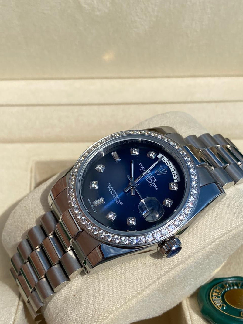 Rolex Day date blue dial with diamonds 36 mm Iced Out