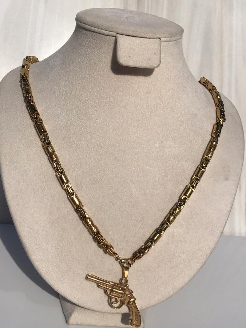 Full standard Gold color revolver pistol - gun Necklaces
