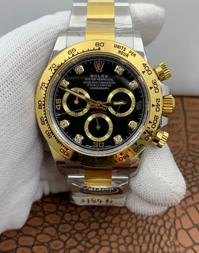 Best Replica Rolex Daytona two tone gold with black diamond dialCosmograph 1:1 Doublete ETÁ