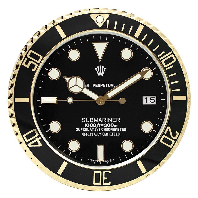 Submariner black & gold wall clock