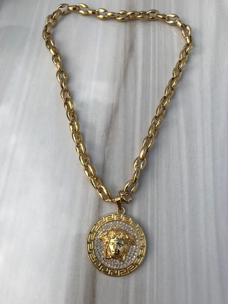 Full XL Gold color With emerald Medusa Necklaces